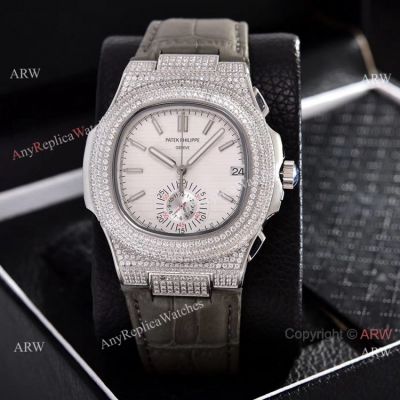 Japan Grade AAA Copy Watches Patek Philippe Nautilus Chrono Watches Diamond Silver Case